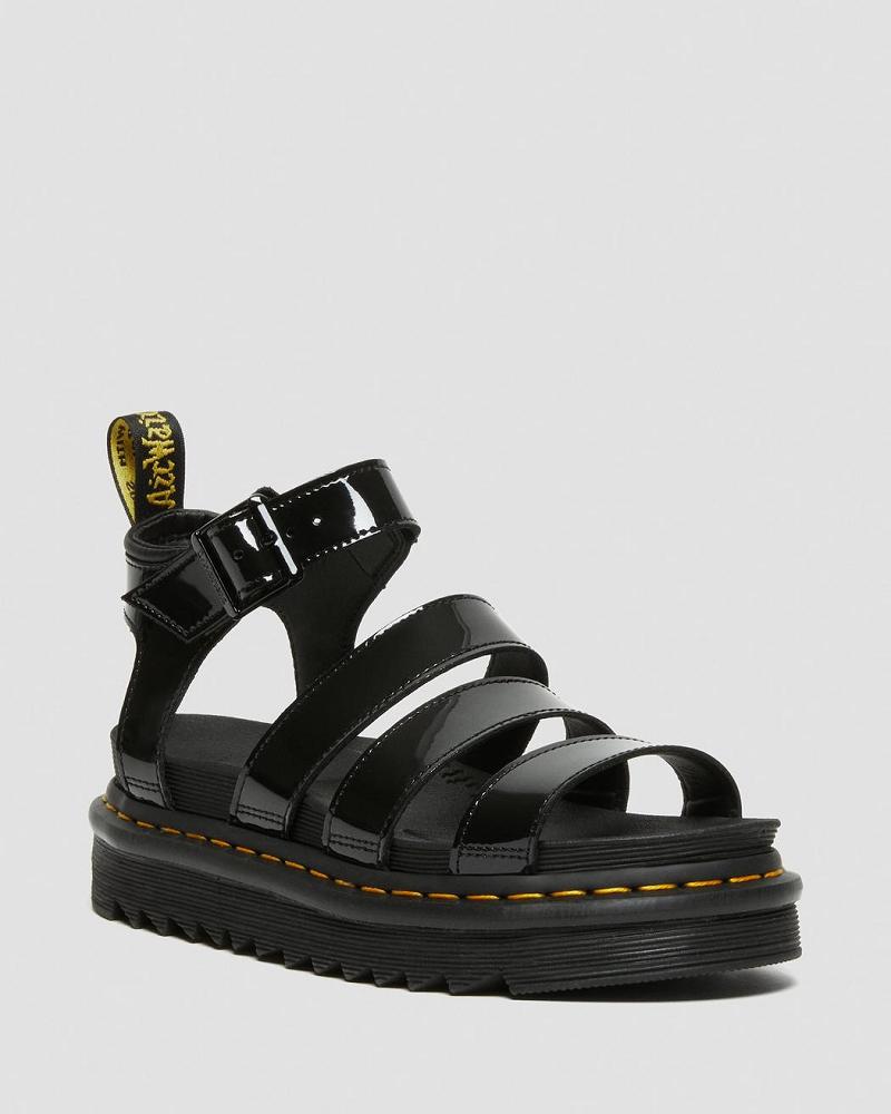 Dr Martens Blaire Lak Leren Sandalen Met Riem Dames Zwart | NL 464JPQ